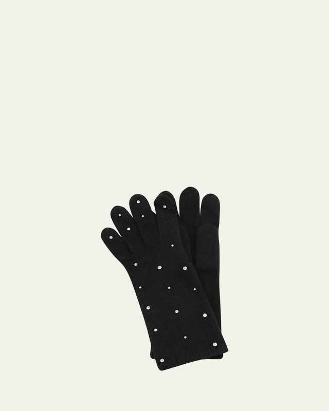 Jersey-Knit Cashmere Gloves with Crystals